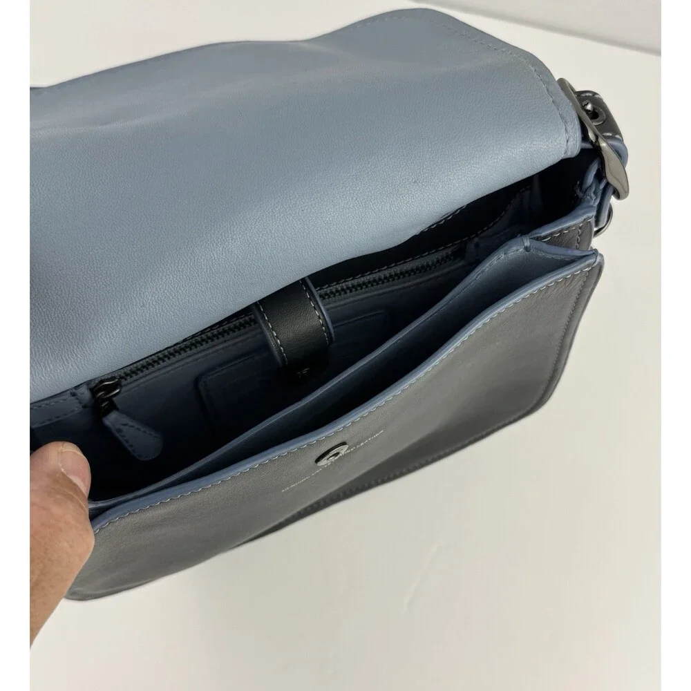 Coach 9170 Saddle Bag 23 Gray Glovetanned Leather Crossbody blue Contrast Stitch